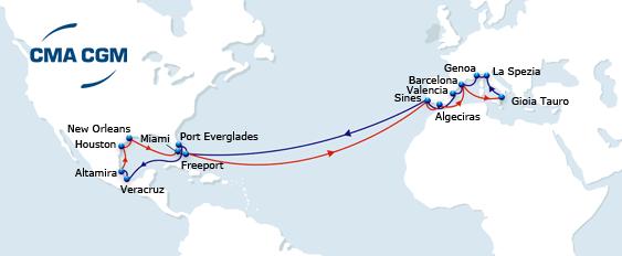 New 2014 CMA CGM EUROPE - NORTH AMERICA Services Liberty Bridge Victory Bridge Equality Bridge Amerigo Vespucci Med-Gulf MED-GULF Eastbound New direct weekly call at New Orleans and Sines Short