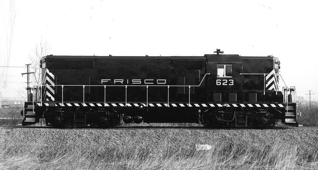 Brand new Frisco GP7 623 shown here in Cleveland, OH in February 1952 before delivery. These 1,500 horsepower locomotives would replace steam locomotives on the Central Division and Mansfield Branch.