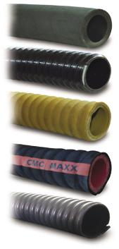 Black cover, gasoline and oil resistant nitrile with blue stripe. Chemical and abrasion resistant green EPDM cover, UHMW tube c/w yellow stripe.