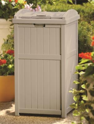 TRASH HIDEAWAY (GH1732) 5 minute, tool-free assembly Stylish container looks great on deck or patio Keep your area clean while adding style to the ambiance of your outdoors Latching lid Uses standard
