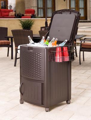 WICKER COOLER WITH CABINET (DCCW3000) Stylish resin wicker design looks great on any patio Chills dozens of beverages with additional storage below Casters (2 locking and 2 non-locking) for