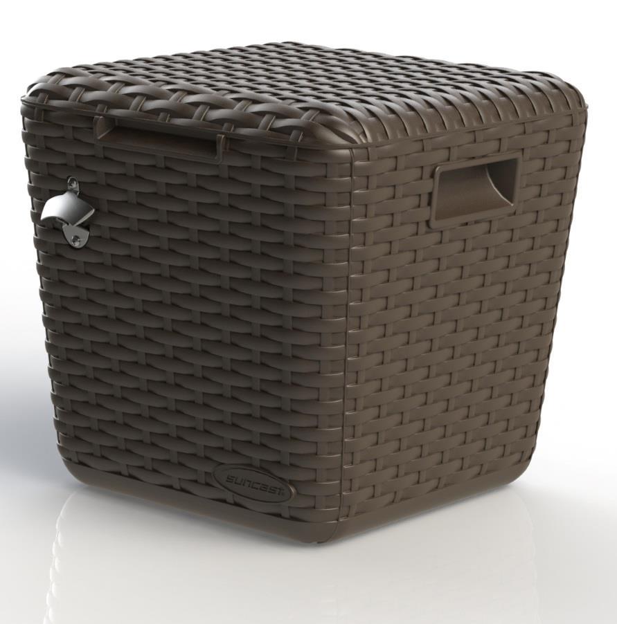 COOLER CUBE (BMDC2200) Stylish wicker design looks great on any patio Plastic liner helps keep beverages cold Simple snap-together assembly Assembled size: 20 in. W x 20 in. D x 20 in.