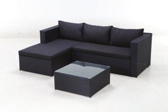 options One 2 seat sofa Two single set sofa Coffee table with 5mm clear tempered glass top 5cm thick cushions with piping and throw cushions Rattan