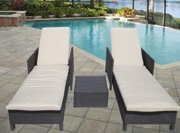backrest with 5 adjustment points UV stablised and 100% waterproof Excalibur poolside sun loungers and table set Rattan Colour: Coffee