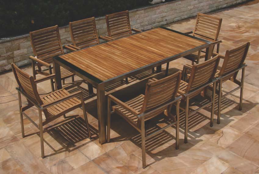 Stainless Steel/Teak Outdoor Table with