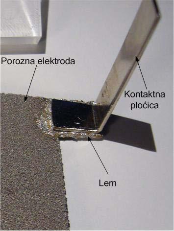 Druga varijanta izvoda za struju bi bila da se dio elektrode oblikuje (deformira pod pritiskom) kao podloga, na koju se nalemljuje metalna ploćica (slika. 33). Slika 33.