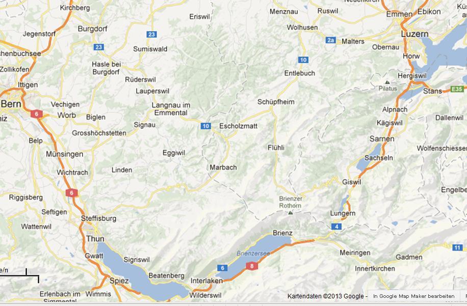 13. Road Map and Field Layout Roads to Meiringen Airfield from Basel-Zürich-Lucerne-Brünig and Bern From