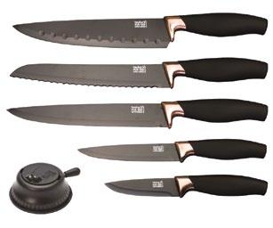 SET. INCLUDES PARING, ALL PURPOSE & SANTOKU KNIVES WITH COPPER PLATED