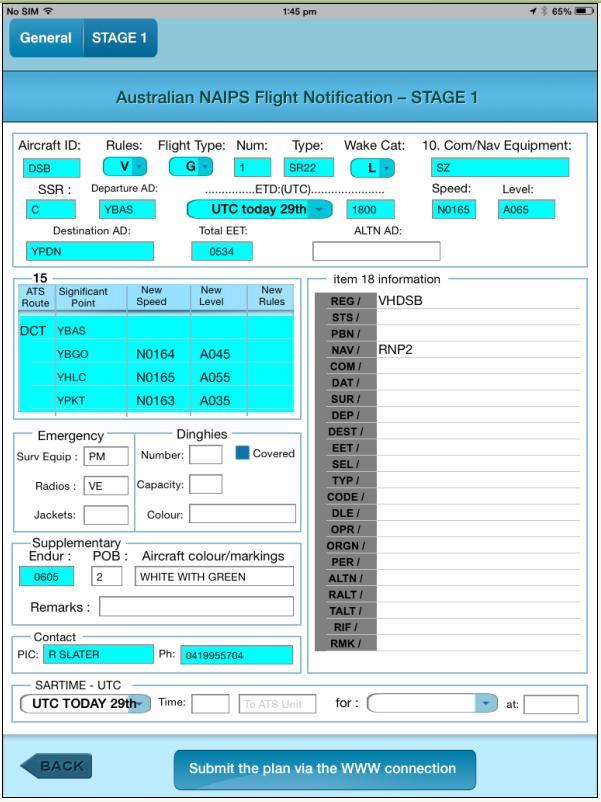 The Flight Planner software automatically prepares the flight plan(s) and presents them in a fashion very similar to that used by Airservices NAIPS Internet Service software.