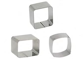 The narrow tartlets that are easy to hold in the hand. 393. Rectangular ring,5,7 0,09 393.9 Adapted cutter for 393. 0,09 Stainless steel small individual rings Code Designation Ø H.cm Th.mm Kg 3077.