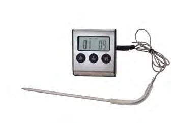 PASTRY Electronic cooking digital thermometer-timer Thermometers Code Designation L.cm W.cm H.cm Th.mm Kg 885.00N Use T : from -5 to + 50 C 7 6,8 0,5 This thermometer has a meter (3 feet)- metal wire.