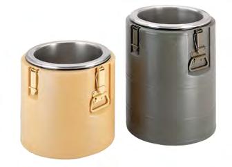 These containers are available in two shades: Sandy or NATO green. The containers are stackable. Isothermal container with liquid lid Code Designation Ø H.cm Liters Kg For food or beverage.
