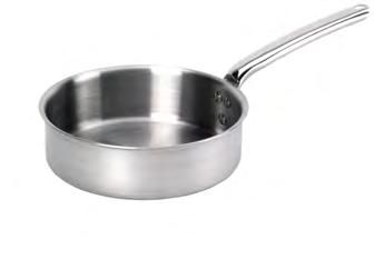 The pan is well-proportioned according to professional culinary standards (the height is slightly greater than the vessel's radius). Pouring rim.