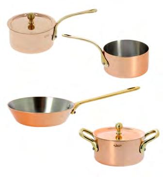 COPPER Copper - Various utensils Mini pans, copper st/steel with brass handles Code Designation Ø W.cm H.cm Liters Kg 653.09 Saucepan with lid 9,5 0,3 0,36 65.09 65.