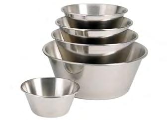 UTENSILS Various utensils Flat bottom pastry bowl, round opened edge Code Designation Ø H.cm Liters Th.mm Kg 350.6 350.0 350. 6 9 0,9 0 0 0,, 3,5 0, 350.8 350.3 350.