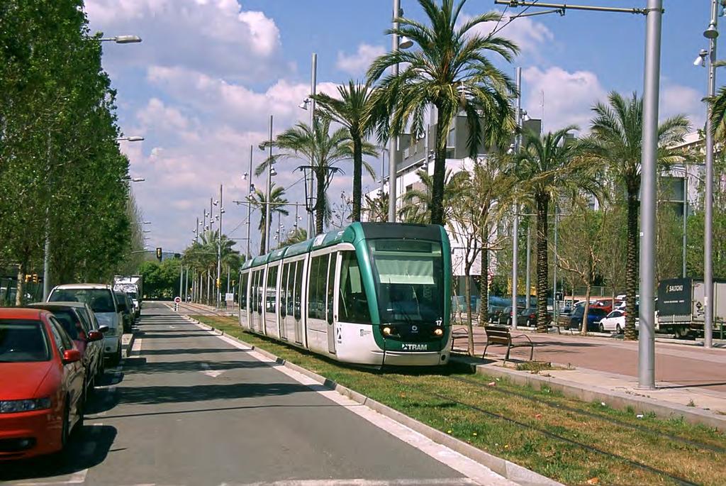 Rambla de la Mina, the only street traversed by the T6 that is not shared by either the T3 or T4 lines, was
