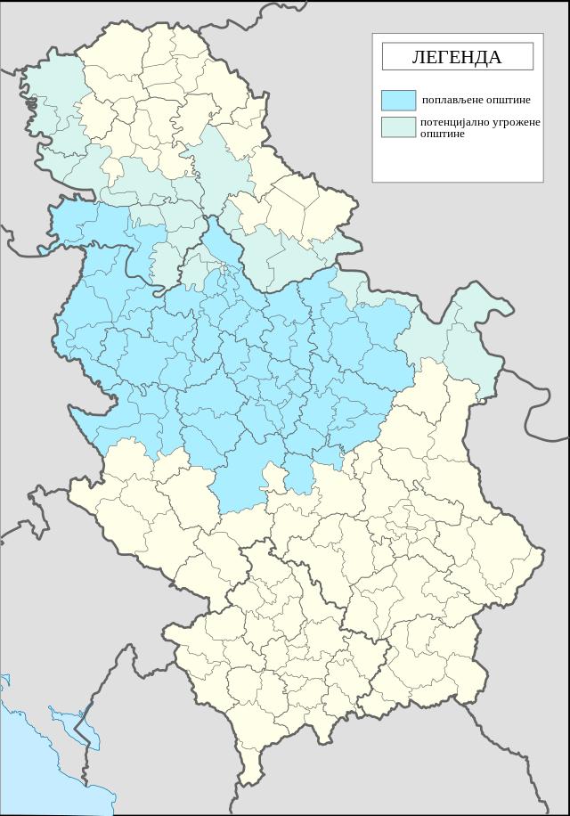 Velike poplave u Srbiji Obrenovac je bio najteže pogođen poplava, a procenjeno je da je 90% naselja potopljeno.