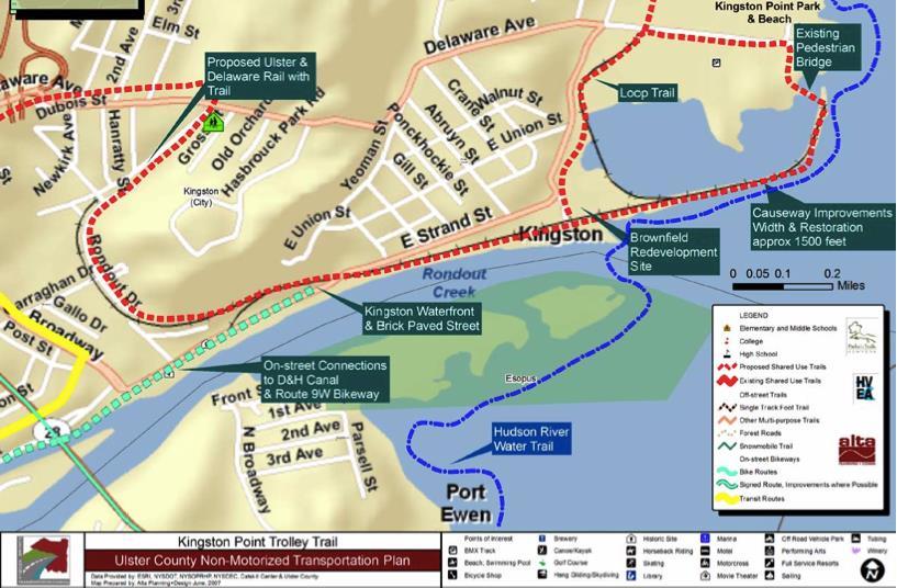 Trail users will be able to continue to Kingston Point Park and the proposed Hudson Landing Promenade via complete streets