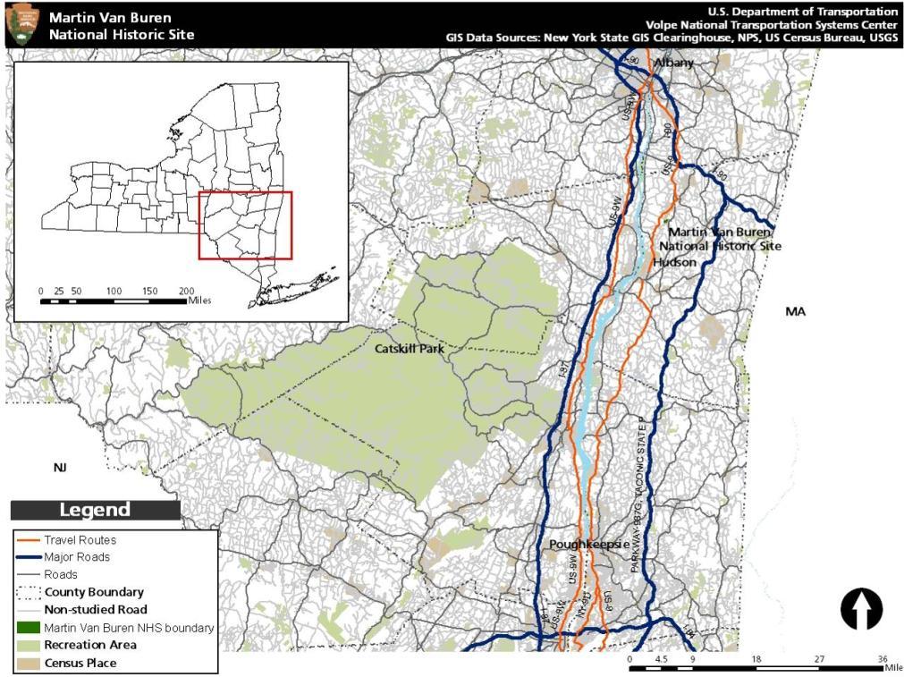 Figure 51 Hudson River Valley driving routes Source: Hudson River Valley National Heritage Area, NYSDOT, and Volpe Center Infrastructure Park staff report that it is difficult to manage groups when