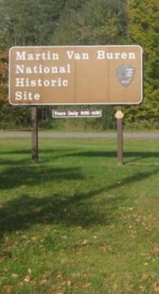 Near the park There are two historic site road signs for Martin Van Buren NHS approximately 800 feet from the entrance to the park. The signs are on SR 9H for both northbound and southbound travelers.