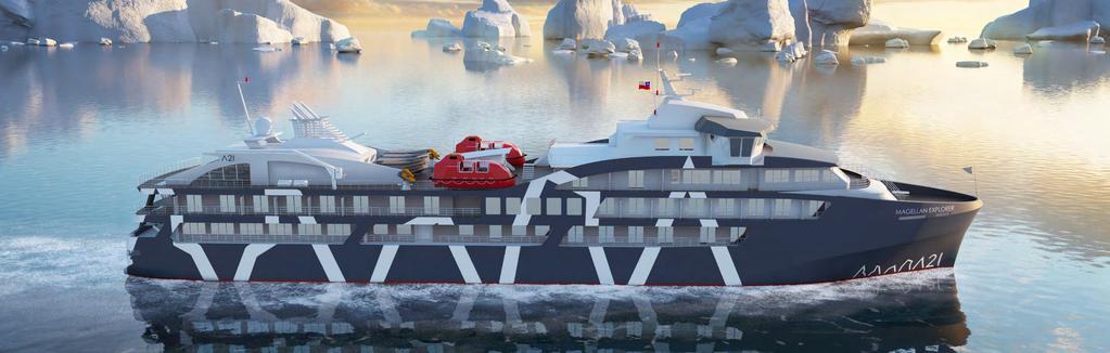 Preliminary artist's rendering Strong and agile, Magellan Explorer has been developed from the ground up as the ideal platform for Antarctica21 s air-cruise operations.
