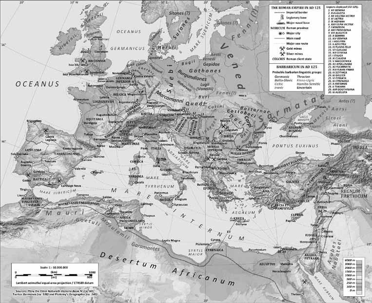 11 Območna porazdelitev Povedne so tudi jezikovne območne porazdelitve, kot so razvidne iz zemljevida Rimskega imperija, povzete po Pliniju starejšemu Naturalis historia okoli 60, Tacitu Germania