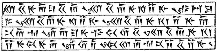 Začetni znaki pa so različni in predstavljajo ime vladarja, toda prvi znak se v spodnjem pojavi kot znak 6 in predstavlja očeta, zato 8. znak predstavlja besedo sin.