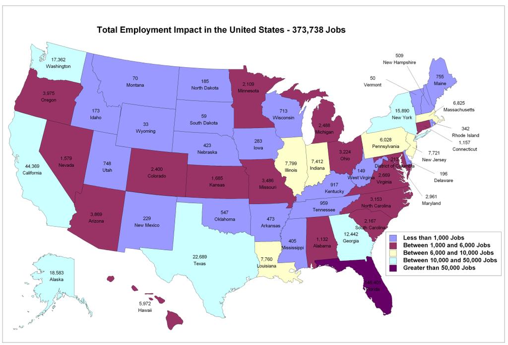 Appendix II Individual State Tables Figure 11 Total Employment Impact of the International Cruise Industry by State - 2014.