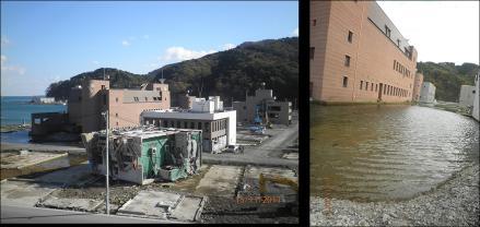 From Ishinomaki we went to Onagawa town. The 15 m height of evacuation area in the hospital area was flooded with tsunami up to the first floor of the hospital building.