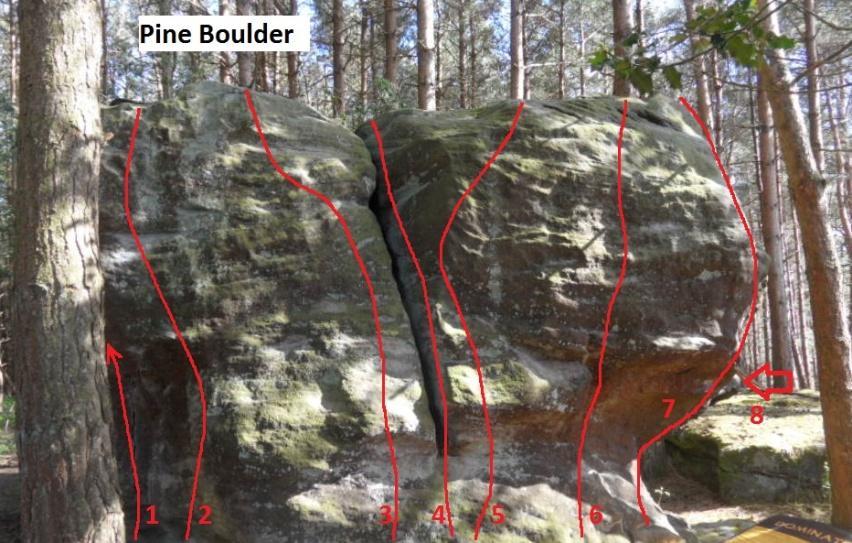 2 Memories of Woodstock F6b. ** SDS just right of Silkwood and climb the hanging rib to the best hold in Yorkshire. 3 Pine Slab F5. A little contrived but SDS to hold just left of crack.