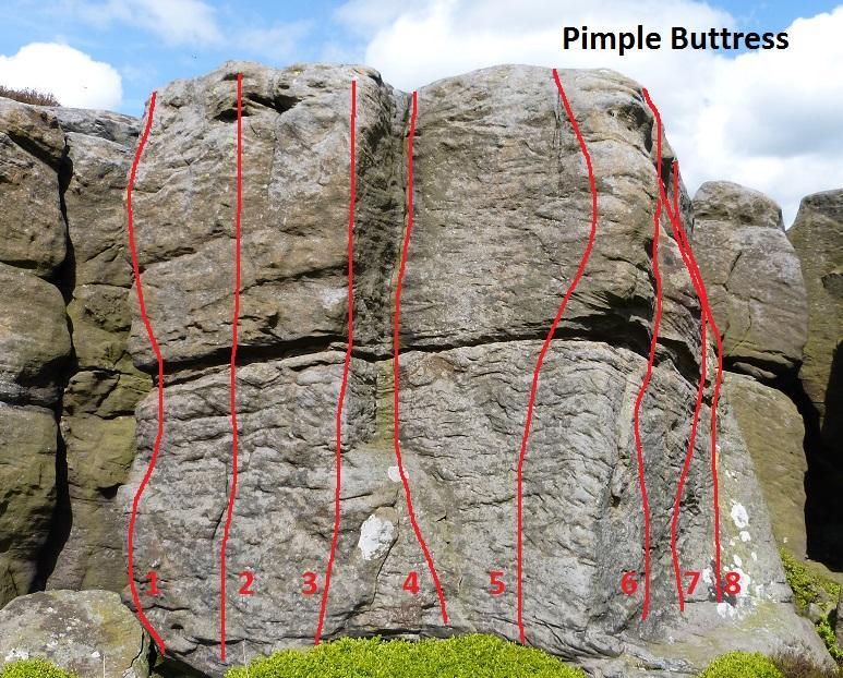 Gate House Crag (A4 Feb 17) 7 Bagpuss F5+*. Sit-down start to a rounded finish on the left of the arete. 8 Opus F6a The right side of the arete has a harder sitter. 9 Olympus has Fallen F6b*.