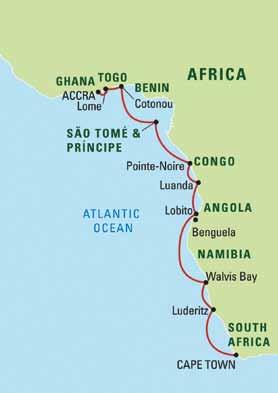 from ghana s gold coast to cape town departures January 30 February 19, 2013 February 17 March 8, 2013* * Operates in the reverse direction, from Cape Town to Accra Itinerary Day 1 FLY FROM USA Free