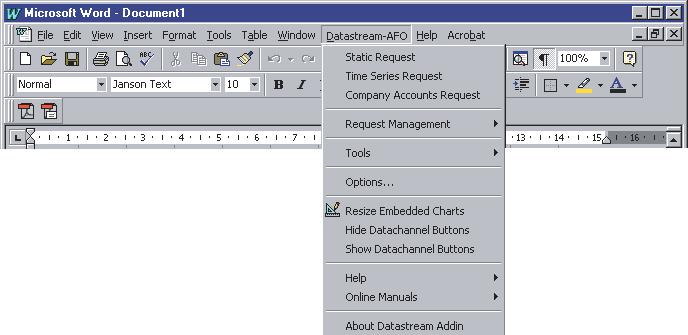 Datastream AFO menu in your Office application.