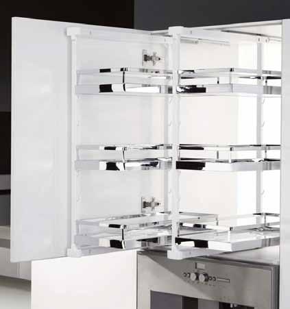 pantry pull-out Twin sets in the kitchen. Coffee, sugar and milk to the right, cups and crockery to the left or vice-versa. With the Kesseböhmer pull-out pantry the choice is yours.