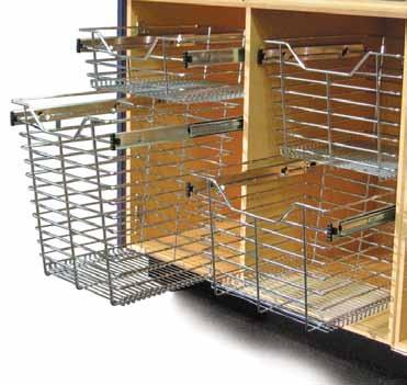 wire basket storage WIRE BASKET PULL-OUTS With integrated roller runner in side profile Depth: 500 mm Cabinet Height Finish Width (mm) 400 mm 150 White 540.19.711 400 mm 150 Silver 540.19.911 500 mm 150 White 540.