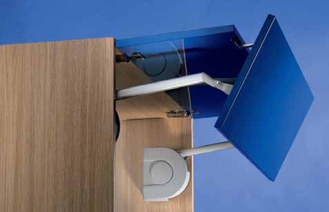 swing up fittings E-SENSO 3686 E-Senso fitting is an electronic version of the Senso Bi-Fold, offering electric opening and closing for cabinet doors with two flaps.