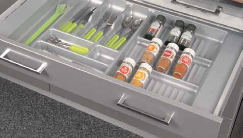 cutlery trays SPICE INSERTS, VACUUM FORMED PLASTIC For drawer depths 500 mm nominal length Height: 50 mm Material thickness: 2.