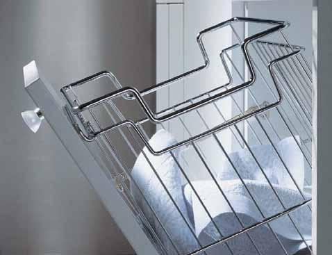 laundry baskets & fittings LAUNDRY BASKET With lowered handles for hooking onto mounting rail Finish: Chrome-plated steel For cabinet width 350 mm Capacity: 29 litre Width: 285 mm