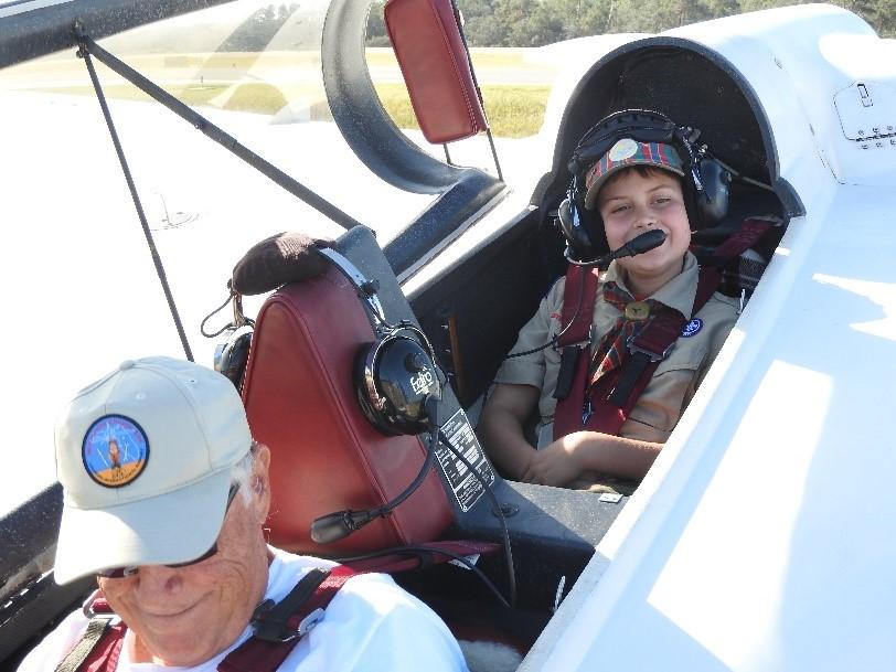 EAA Chapter 534 pilot Paul Adrien gets ready for takeoff with Boy Scout Grady Coffey in the rear