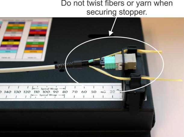 Gently separate the ribbonized fibers behind connector to reduce fiber stiffness.
