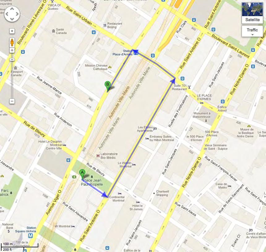 Antoine West HOW TO GET TO THE PALAIS: ON FOOT Exterior access: the main entrance is at 201 Viger Street, Montréal, but there are also entrances on Viger, St. Urbain and St. Antoine streets.