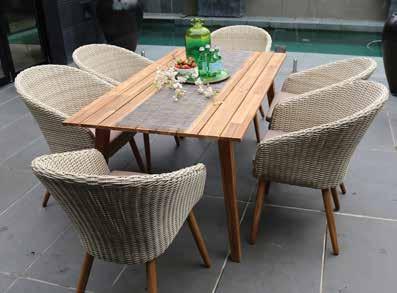 65 metres long Six chairs made from 7mm weatherproof rattan TIMBER HERITAGE 9 PIECE DINING HX426 (Table) HX425 (Chair) Acacia
