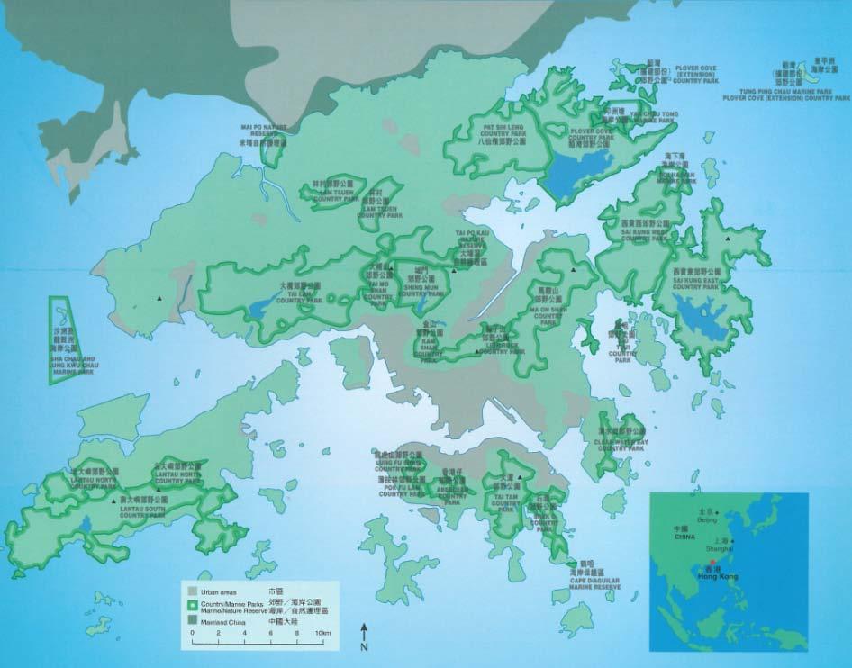 Urban Development VS Rural Setting Being a cosmopolitan city with its size and population, Hong Kong is remarkably green More than 70% of its land mass is