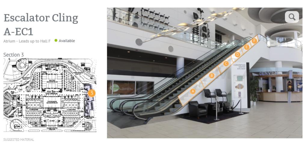 ESCALATOR CLING A-EC1 LOCATION: Main escalators in the center of the lobby.