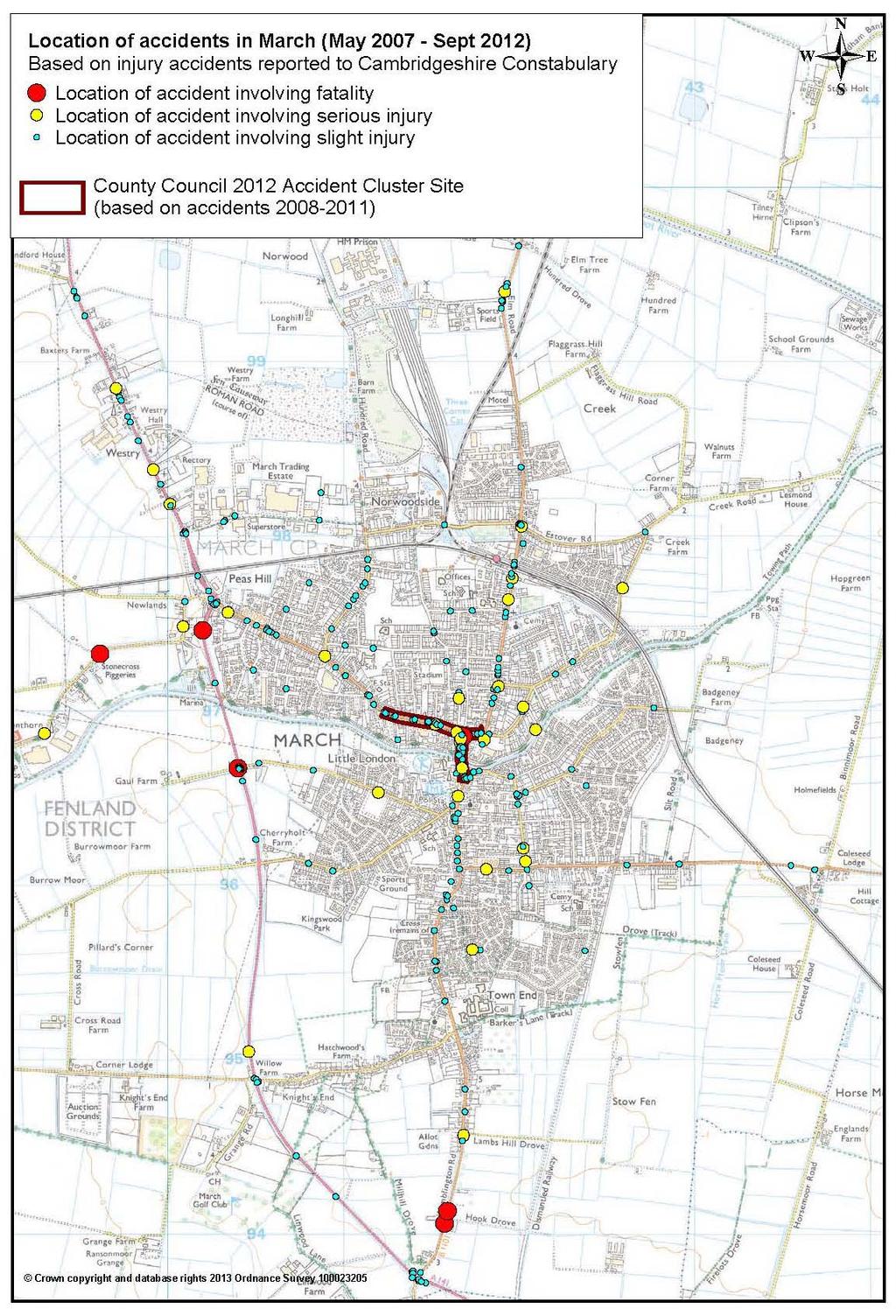 FIGURE 2: MAP SHOWING THE LOCATION OF REPORTED TRAFFIC ACCIDENTS INVOLVING