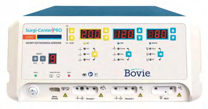 BOVIE SURGI-CENTER PRO ELECTROSURGICAL GENERATOR The Bovie Surgi-Center PRO Electrosurgical Generator is intended for cutting, coagulation, ablation of tissue in general, gynecologic, orthopedic, ENT