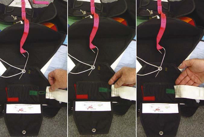 4. Fold the bridle over the edge of flap #2, and insert the GREEN flex-tab on the freebag bridle into the GREEN pocket on the #2 flap. 5.
