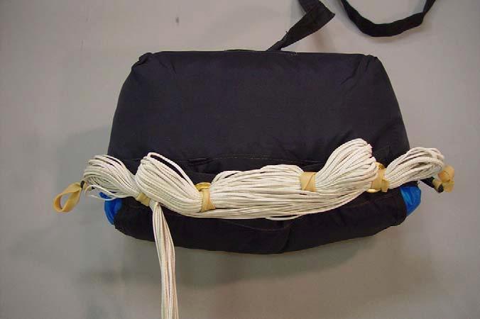 instructions). 1. The bag is held shut by four rubber bands located across the mouth of the bag; each of these rubber bands pass through a grommet located along the edge of the locking flap.