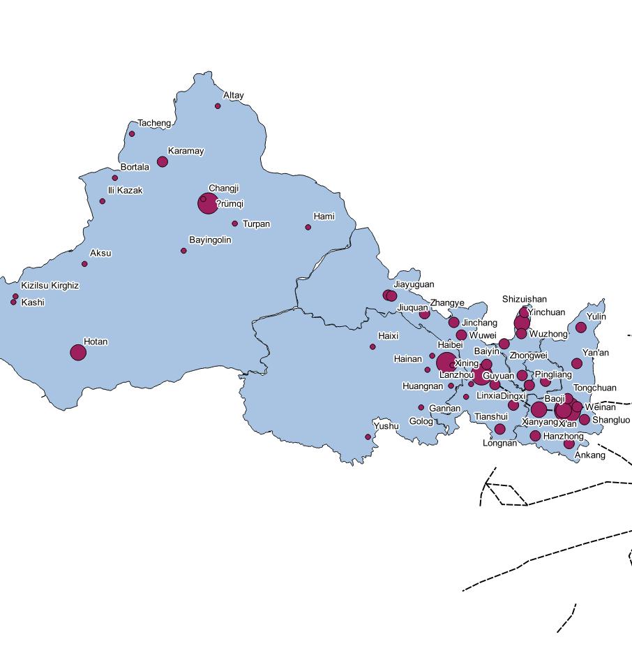 Region NW Sparsely populated Provinces included: Gansu Ningxia Qinghai