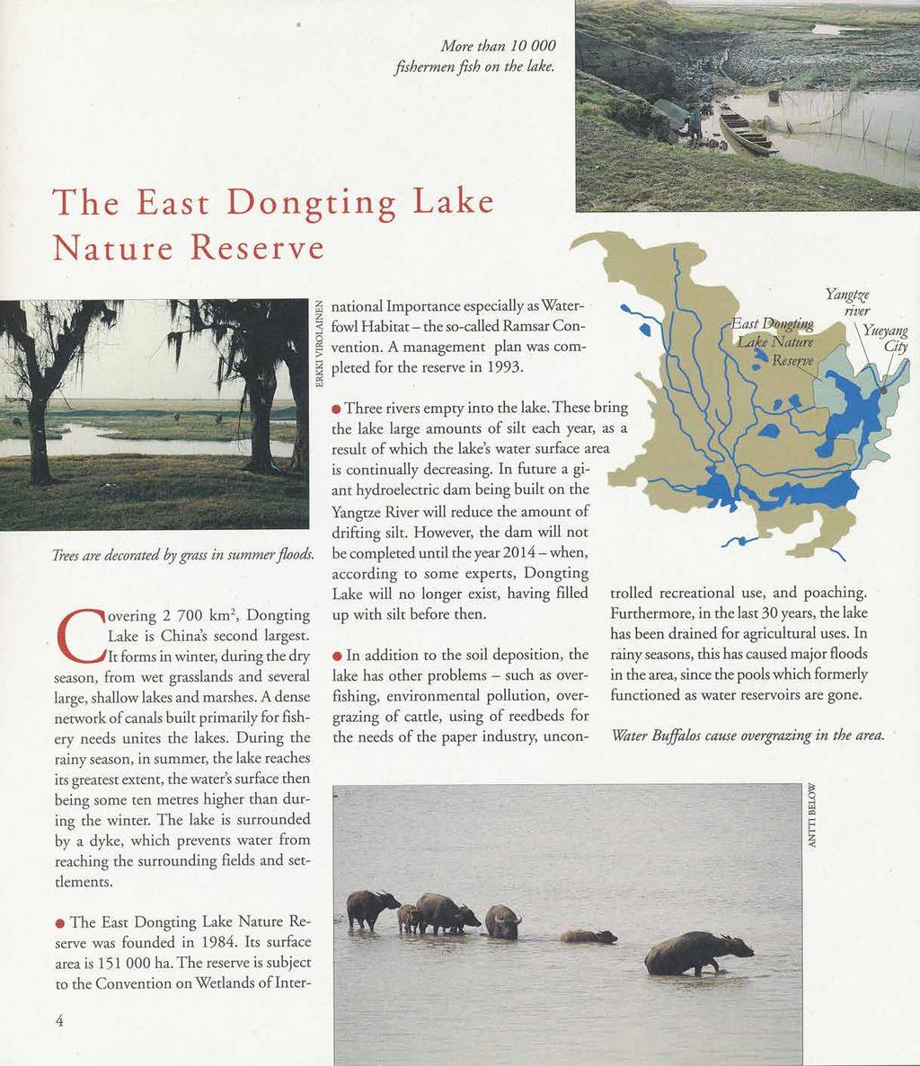 More than 10 000 fisherrnen fish on the lake. The East Dongtitg Lake Nature Reserve z z 3 a national Importance especially as\7aterfowl Habitat- the so-called Ramsar Convention.